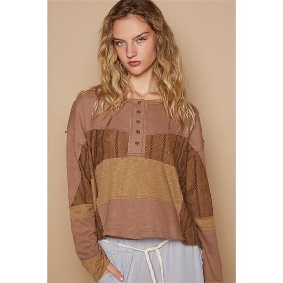 NWT POL Half Button Color Block Drop Shoulder Knit Top - Picture 1 of 5